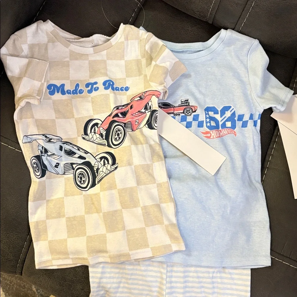 Kids Race Car Pajama Set - Blue and Cream